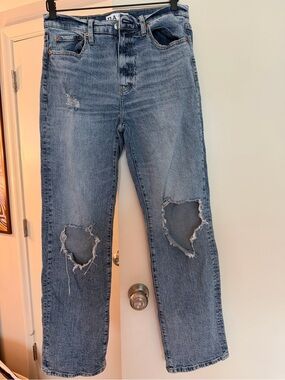 Classic Mid-Rise Distressed Women's Jeans - Stone Wash